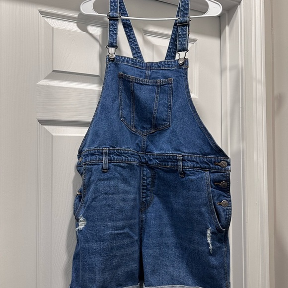 Pants - Denim Overalls with Distressed Details